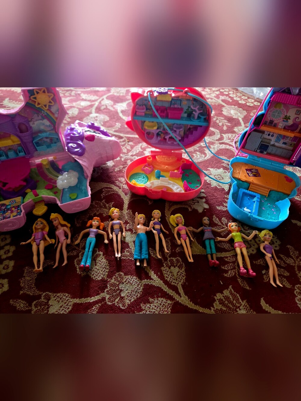 Polly Pocket Mini Fashion Doll Playset Trio with Pink Play Cases and Accessories